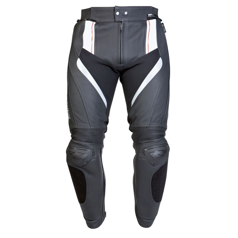Pantaloni de motocicletă din piele Ozone Grip - negru/alb