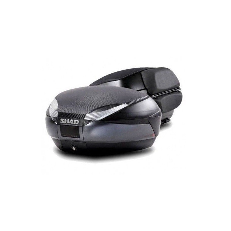 Top case SHAD SH48 Gri inchis with backrest, carbon cover and PREMIUM SMART lock