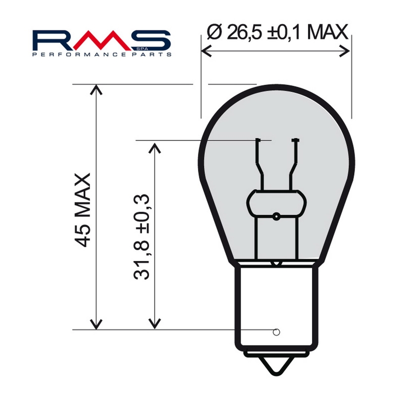 Bec RMS 12V 21W , BA15S portocaliu