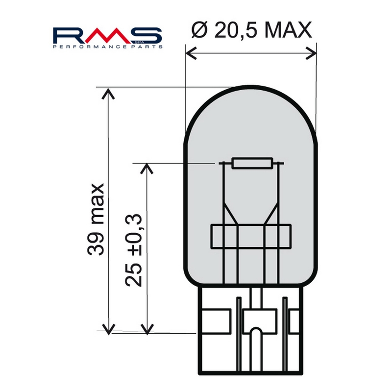 Bec RMS 12V 21W, T20 Alb