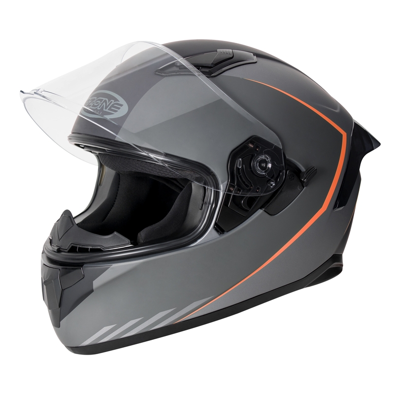 Cască de motociclist integrală Ozone Sprint Stripe negru-cenușiu-roșu-fluo