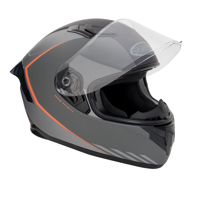 Cască de motociclist integrală Ozone Sprint Stripe negru-cenușiu-roșu-fluo