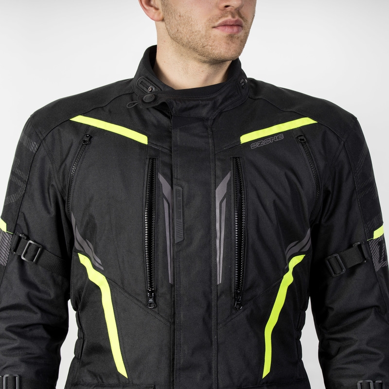 Geacă de motocicletă Ozone Tour III negru-antracit-galben-fluo