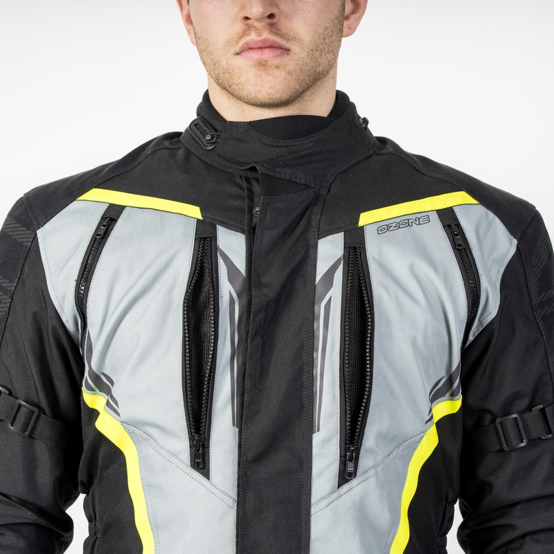 Geacă de motocicletă Ozone Tour III negru-gri-galben-fluo