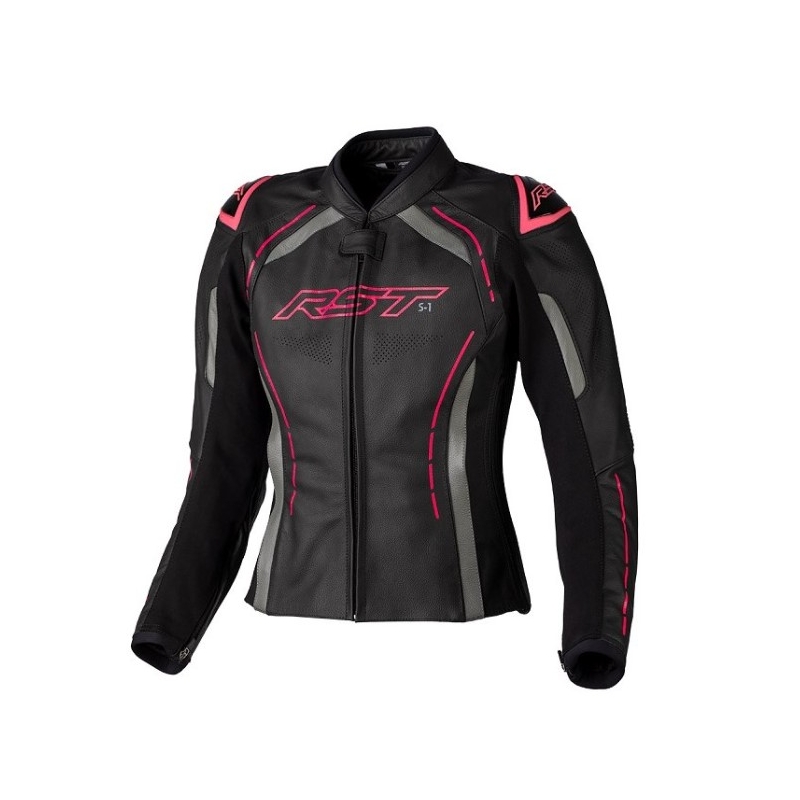 Jachetă de motocicletă din piele pentru femei RST S1 CE negru-gri-roz lichidare