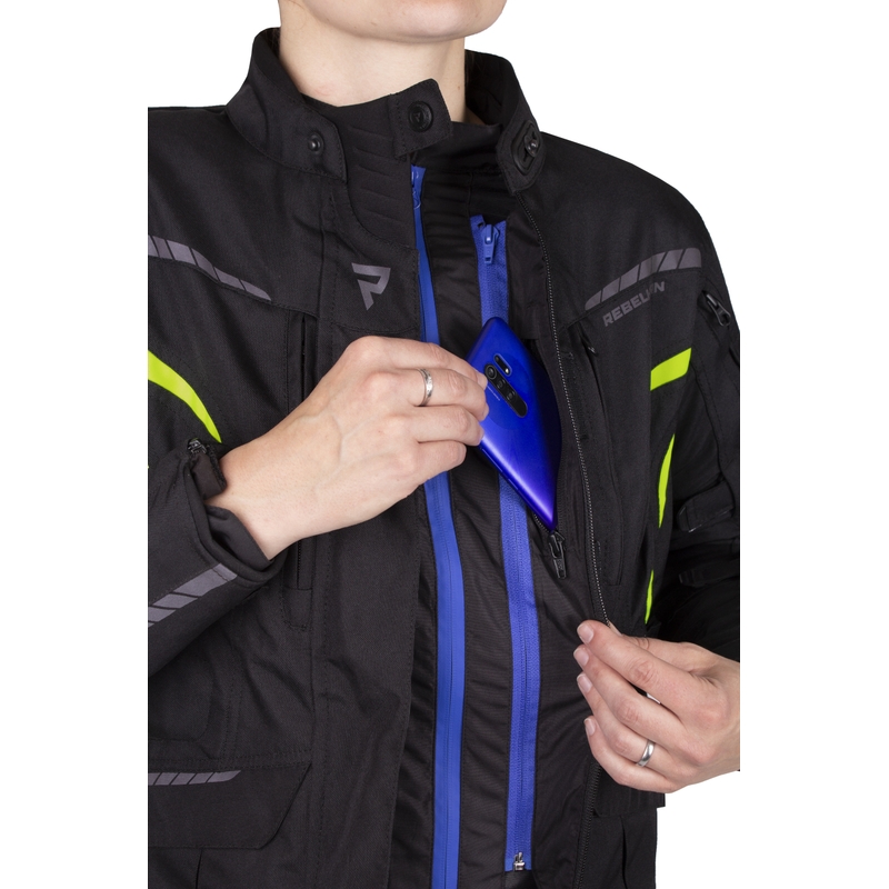 Jachetă moto pentru femei Rebelhorn Hiker III negru-galben-fluo lichidare