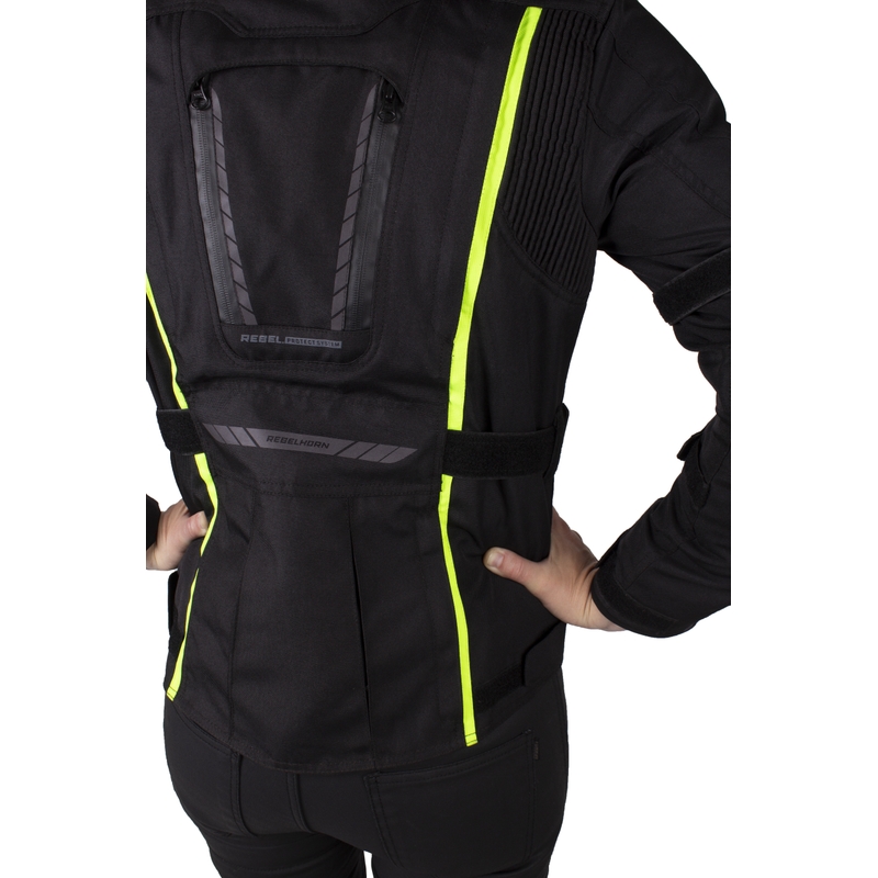Jachetă moto pentru femei Rebelhorn Hiker III negru-galben-fluo lichidare