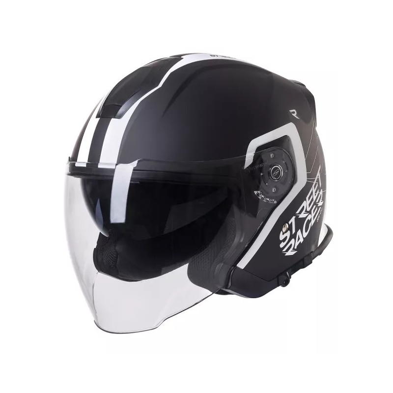 Cască moto open-face Street Racer SR 01 negru-alb