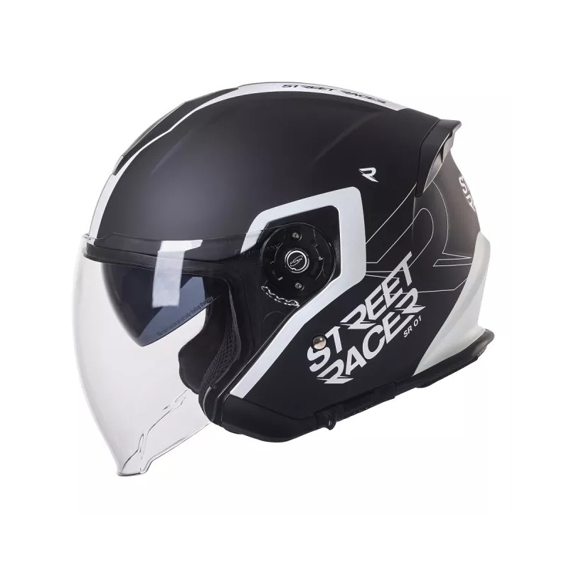 Cască moto open-face Street Racer SR 01 negru-alb