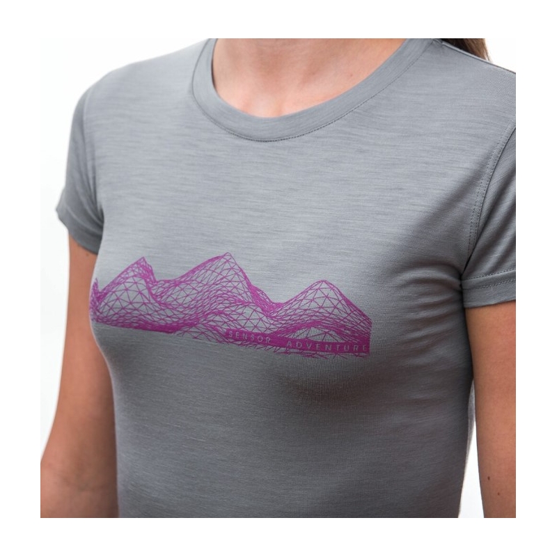 Tricou funcțional pentru femei Sensor Merino Active PT Mountains Gri - mânecă scurtă lichidare