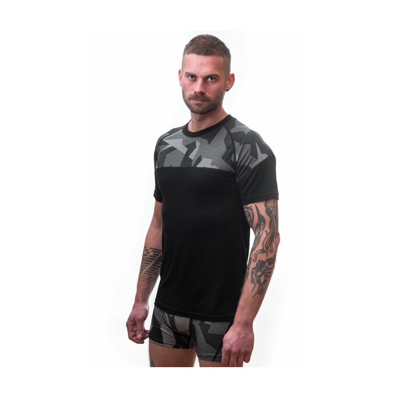 Cămașă termică pentru bărbați Sensor Merino Impress black-mask - mânecă scurtă lichidare
