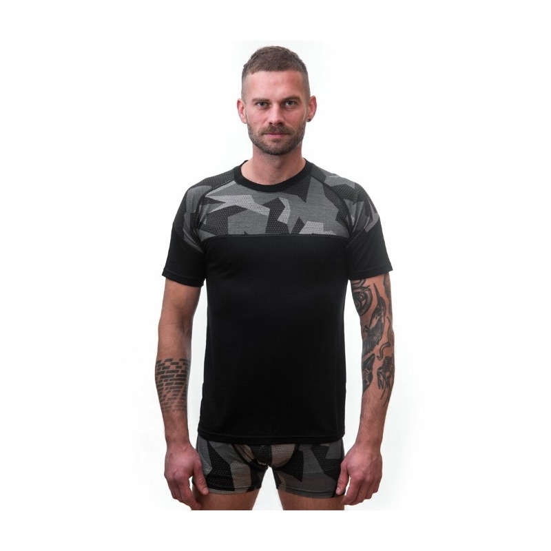 Cămașă termică pentru bărbați Sensor Merino Impress black-mask - mânecă scurtă lichidare