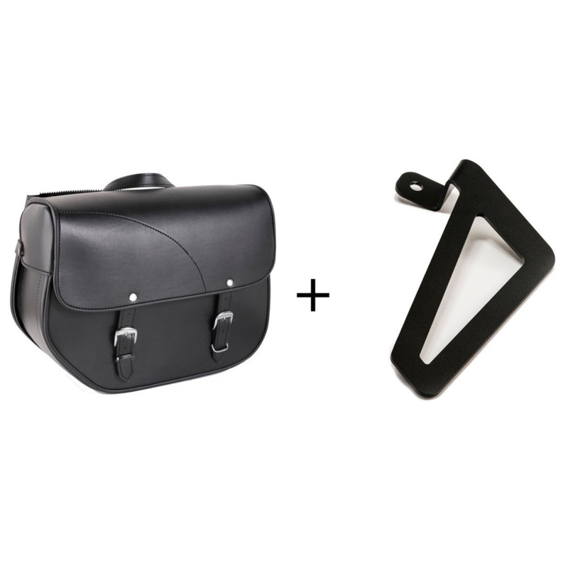 Leather saddlebag CUSTOMACCES SANT LOUIS Negru right, with metal base right side and right fitting kit