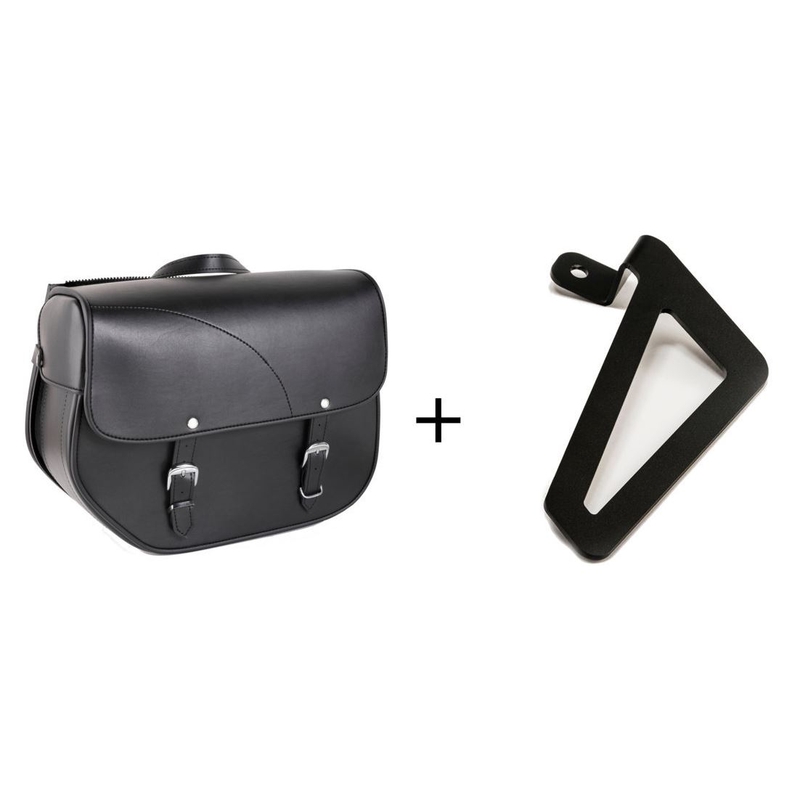 Leather saddlebag CUSTOMACCES SANT LOUIS Negru left, with universal support