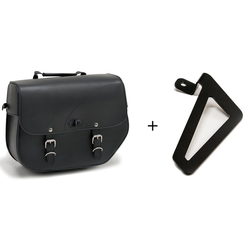 Leather saddlebag CUSTOMACCES SANT LOUIS Negru left, with metal base left side and left fitting kit