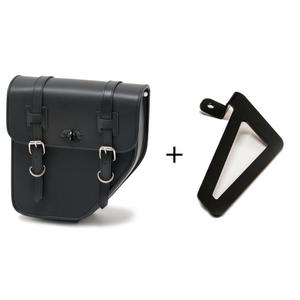 Leather saddlebag CUSTOMACCES IBIZA APS016N Negru left, with metal base left side and left fitting kit