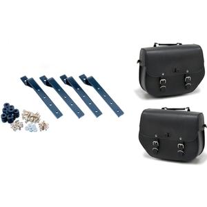 Leather saddlebags CUSTOMACCES SANT LOUIS APS003N Negru set, with metal base and fitting kit set
