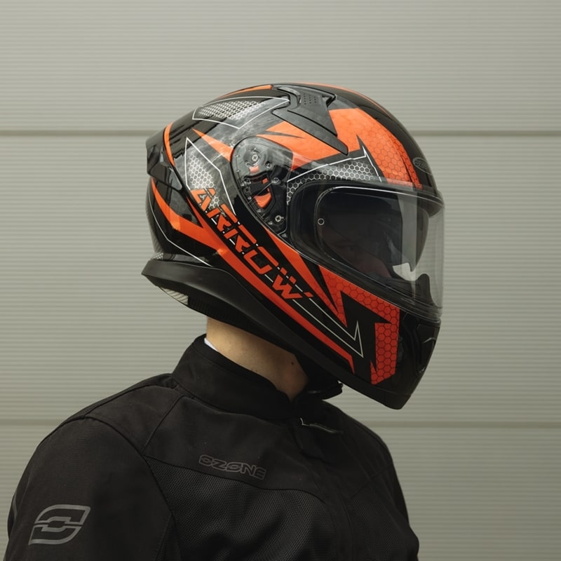 Cască de motociclist integrală Ozone Arrow negru-gri-roșu-fluo roșu