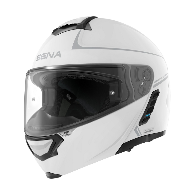 Cască de motocicletă pliabilă cu cască cu ochiuri SENA Impulse alb lucios lichidare