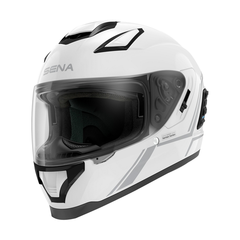 Cască integrală pentru motocicletă cu căști din plasă SENA Stryker, alb lucios