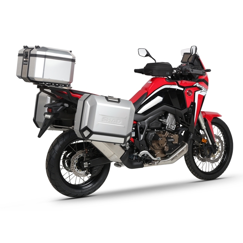 Set complet de cutii aluminiu SHAD TERRA, 48L cutie centrala si 36L / 47L cutii laterale, incluzand set de montaj si placa SHAD HONDA CRF 1100 Africa Twin