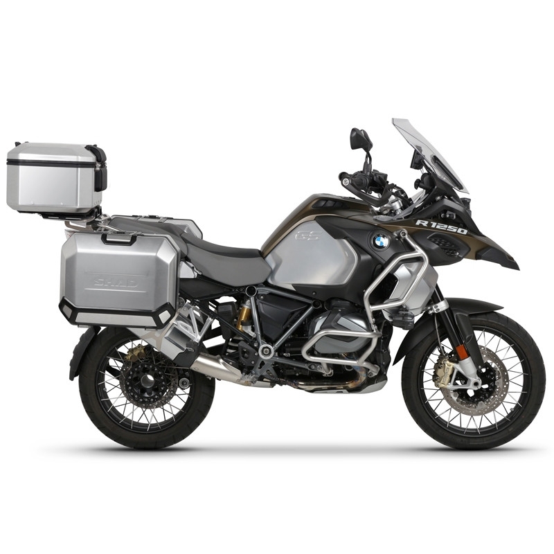 Set complet de cutii aluminiu SHAD TERRA, 48L cutie centrala si 36L / 47L cutii laterale, incluzand set de montaj si placa SHAD R 1200 GS Adventure/ R 1250 GS Adventure