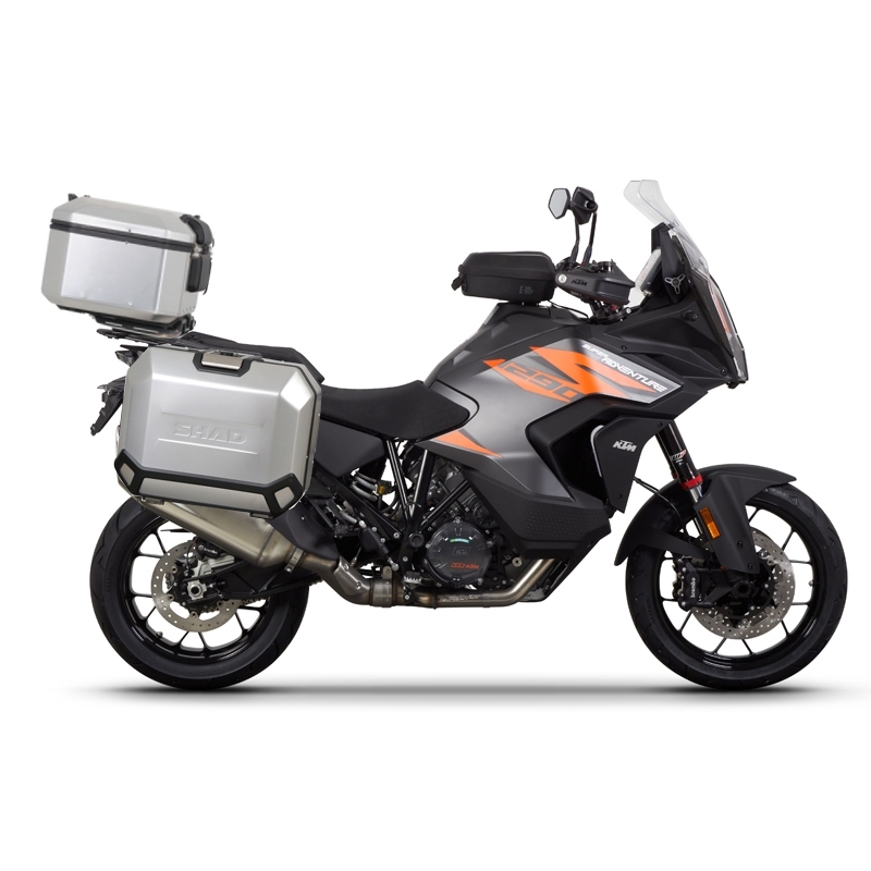 Set complet de cutii de aluminiu SHAD TERRA, 37L cutie centrala si 36L / 47L cutii laterale, incluzand set de montaj si placa SHAD KTM Super Adventure 1290 (R, S)