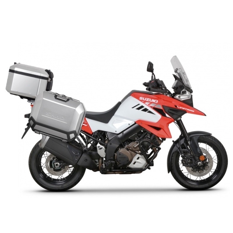 Set complet de cutii de aluminiu SHAD TERRA, 37L cutie centrala si 36L /36L cutii laterale, incluzand kit montaj si placa SHAD SUZUKI DL 1000 V-Strom/ DL 1050 V-Strom