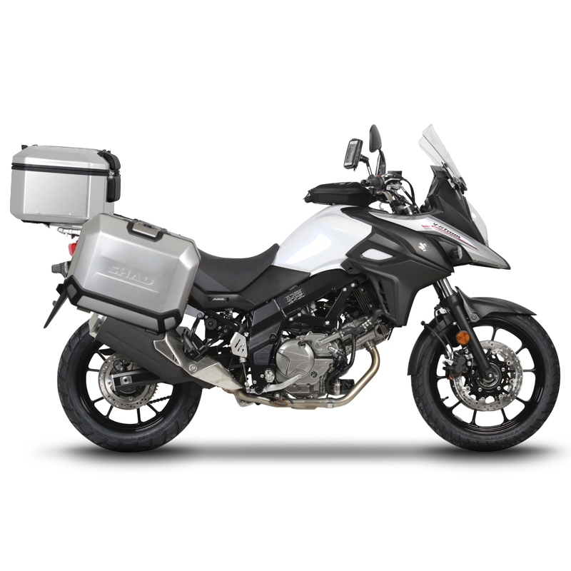 Set complet de cutii de aluminiu SHAD TERRA, 48L cutie centrala si  36L / 36L cutii laterale, incluzand kit montaj si placa SHAD SUZUKI DL 1000 V-Strom/ DL 1050 V-Strom