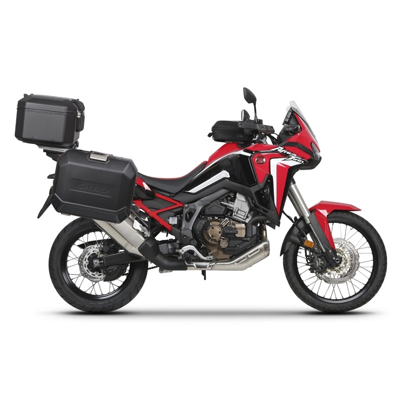 Set complet cutii aluminiu SHAD TERRA (negru), 37L cutie centrala   36L / 47L cutii laterale, incluzand kit montare si placa SHAD HONDA CRF 1100 Africa Twin