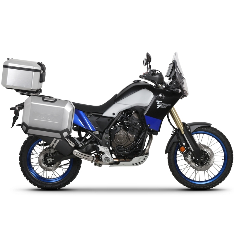 Set complet cutii aluminiu SHAD TERRA (negru), 37L cutie centrala   36L / 47L cutii laterale, incluzand kit montare si placa SHAD YAMAHA Tenere 700 XTZ690