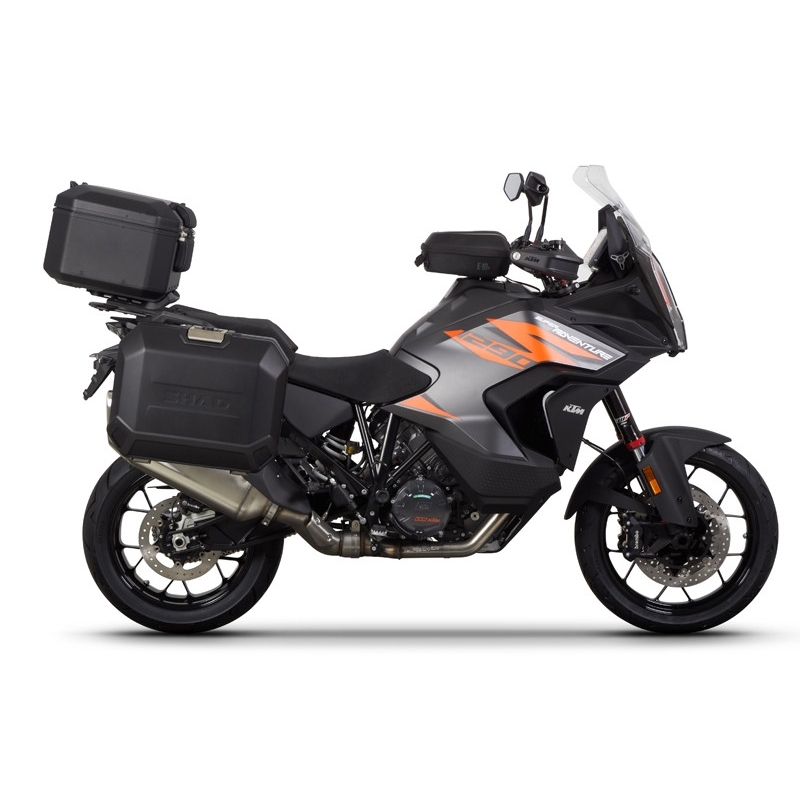 Set complet cutii aluminiu SHAD TERRA (negru), 37L cutie centrala   36L / 47L cutii laterale, incluzand kit montare si placa SHAD KTM Super Adventure 1290 (R, S)