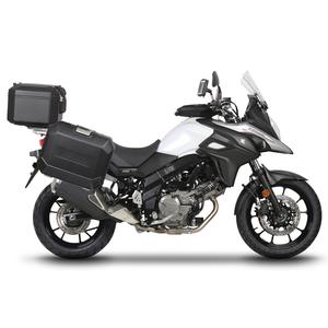 Set complet de cutii de aluminiu SHAD TERRA NEGRU, 37L cutie centrala si 47L / 47L cutii laterale, incluzand kit montaj si placa SHAD SUZUKI DL 650 V-Strom