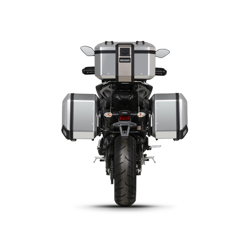 Set complet de cutii de aluminiu SHAD TERRA NEGRU, 37L cutie centrala si 47L / 47L cutii laterale, incluzand kit montaj si placa SHAD YAMAHA MT-09 Tracer / Tracer 900