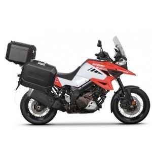 Set complet de cutii de aluminiu SHAD TERRA NEGRU, 37L cutie centrala si 47L / 47L cutii laterale, incluzand kit montaj si placa SHAD SUZUKI DL 1000 V-Strom/ DL 1050 V-Strom