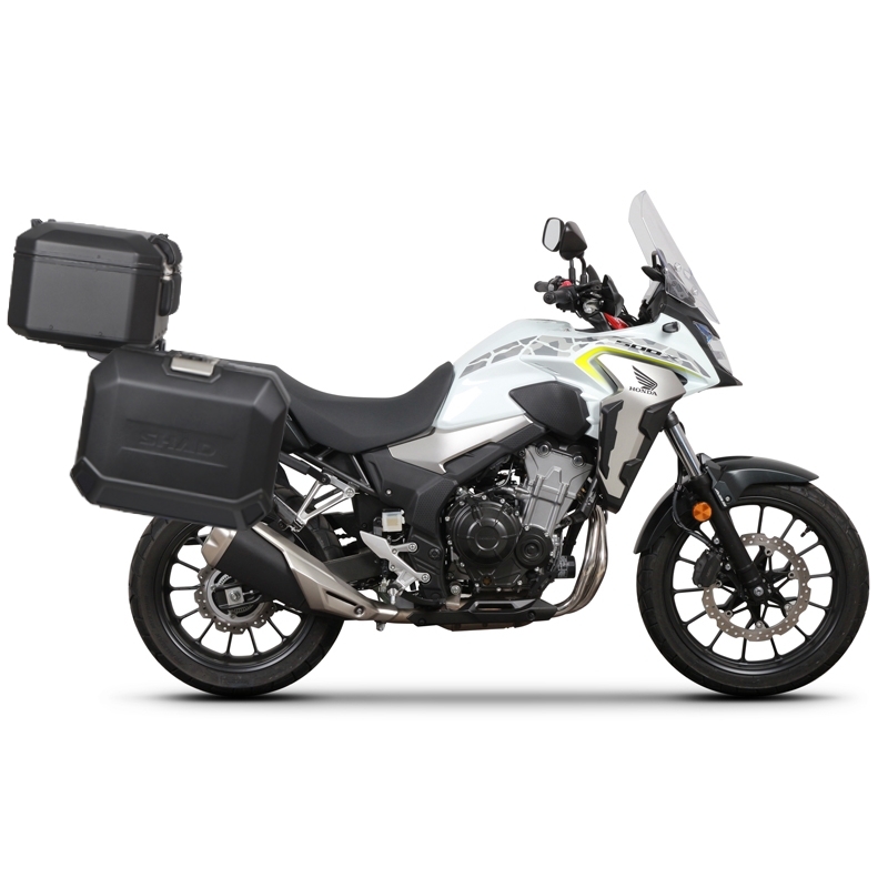 Set complet de cutii de aluminiu SHAD TERRA NEGRU, 37L cutie centrala si 36L / 36L cutii laterale, incluzand kit montaj si placa SHAD HONDA CB 500 X