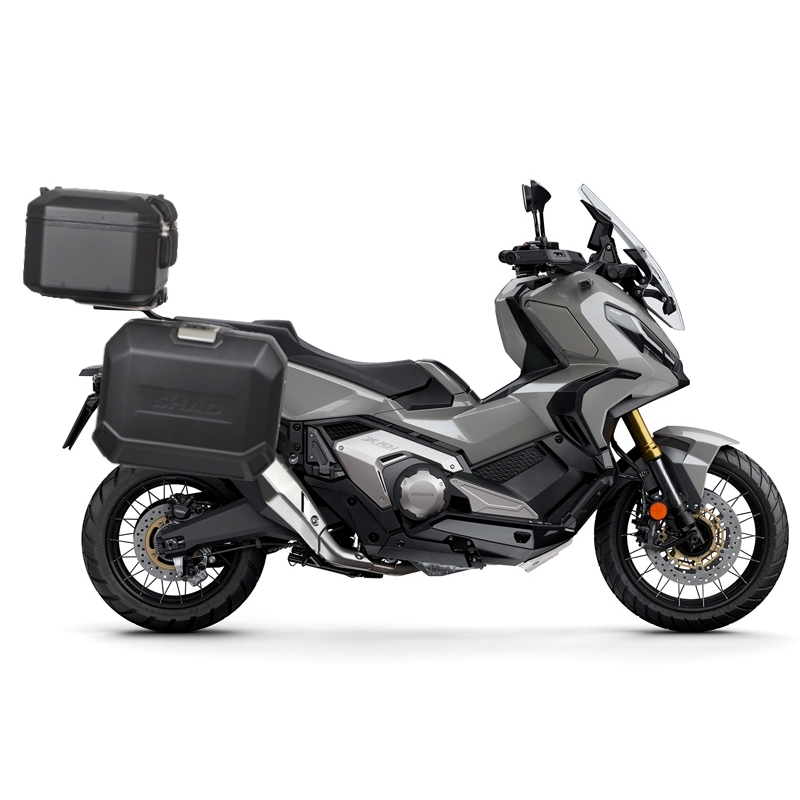 Set complet de cutii de aluminiu, SHAD TERRA NEGRU, 48L cutie centrala si 47L / 47L cutii laterale, incluzand kit de montaj si placa SHAD HONDA X-ADV 750