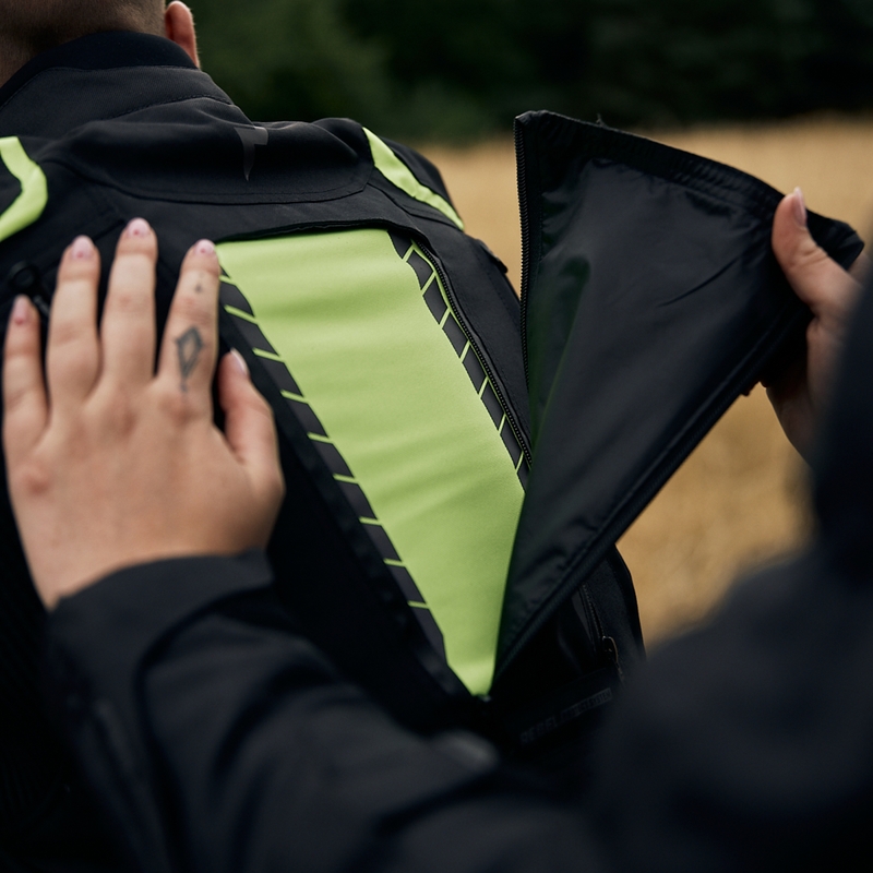 Jachetă pentru motociclete Rebelhorn Hiker III negru-galben-fluo