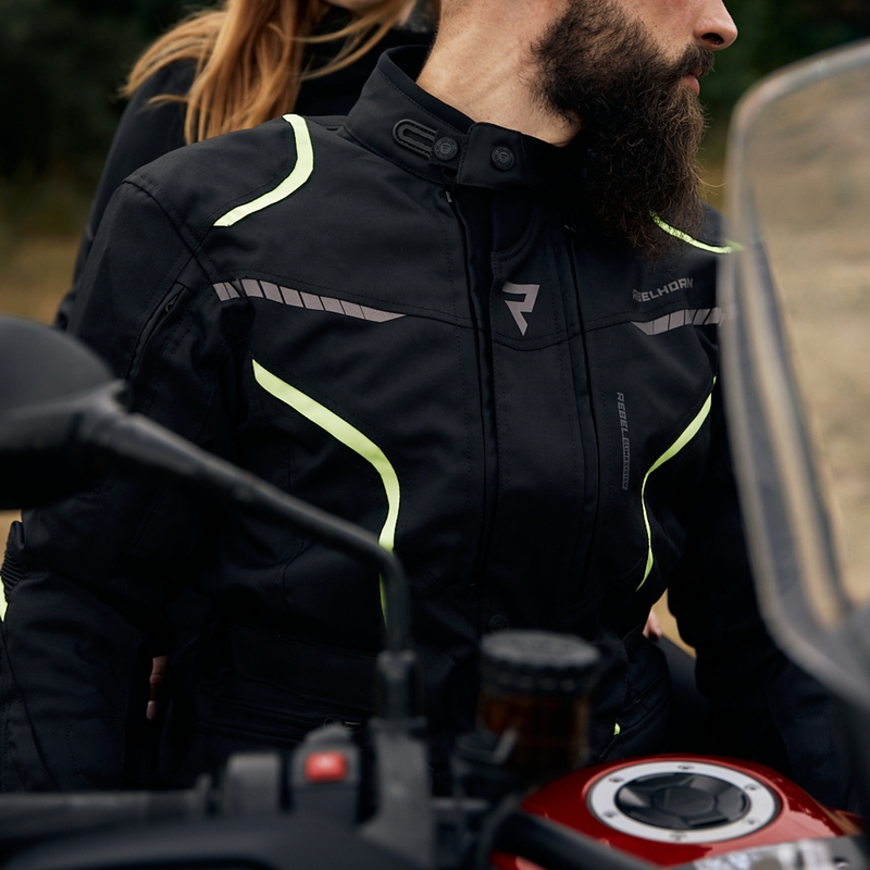 Jachetă pentru motociclete Rebelhorn Hiker III negru-galben-fluo