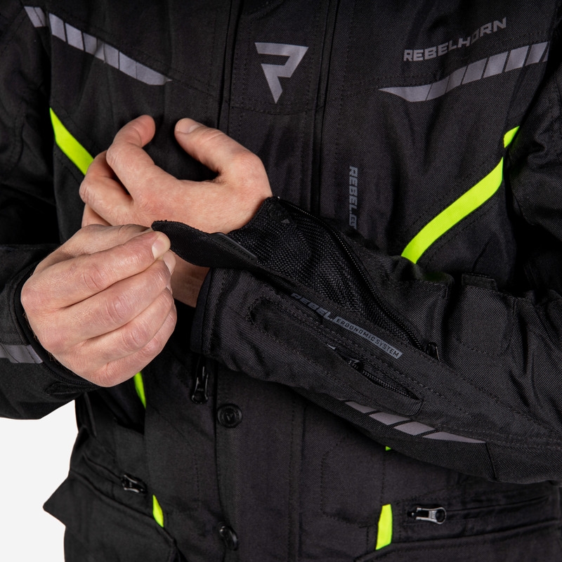 Jachetă pentru motociclete Rebelhorn Hiker III negru-galben-fluo