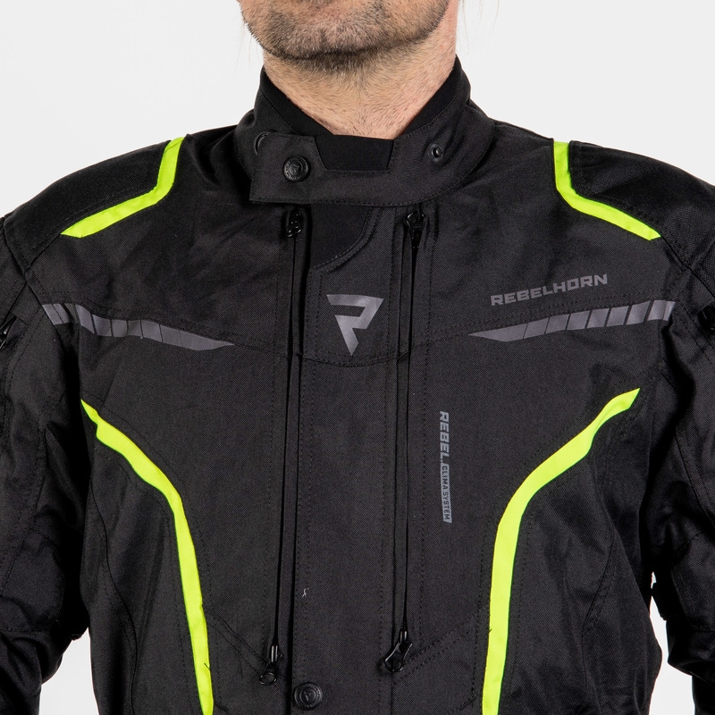 Jachetă pentru motociclete Rebelhorn Hiker III negru-galben-fluo