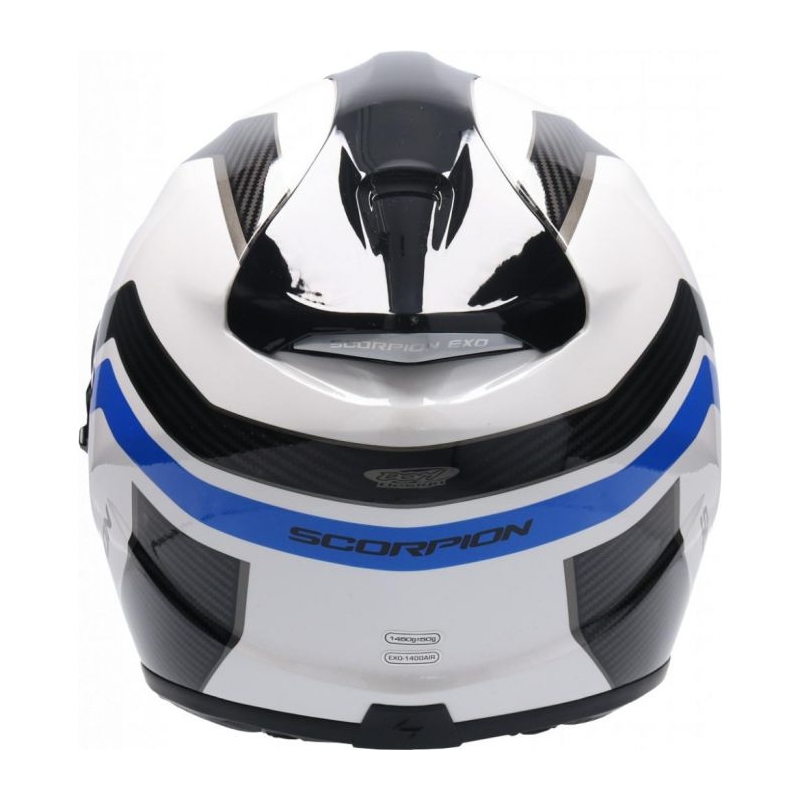 Cască integrală pentru motociclete Scorpion EXO-1400 Air Fortuna alb-albastru