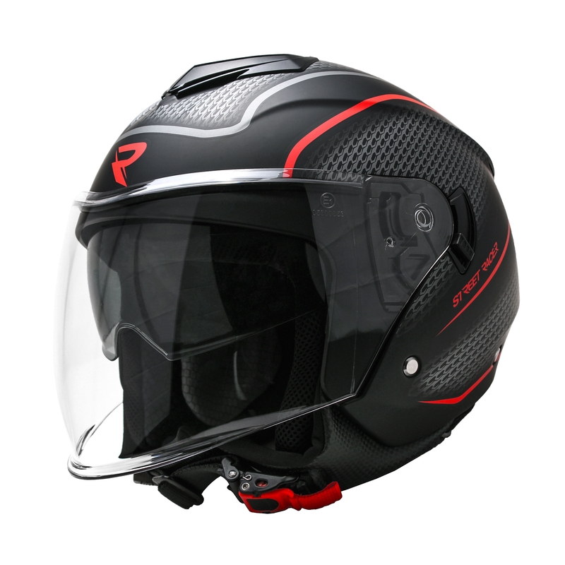 Cască moto open-face Street Racer Pilot negru-roșu mat lichidare