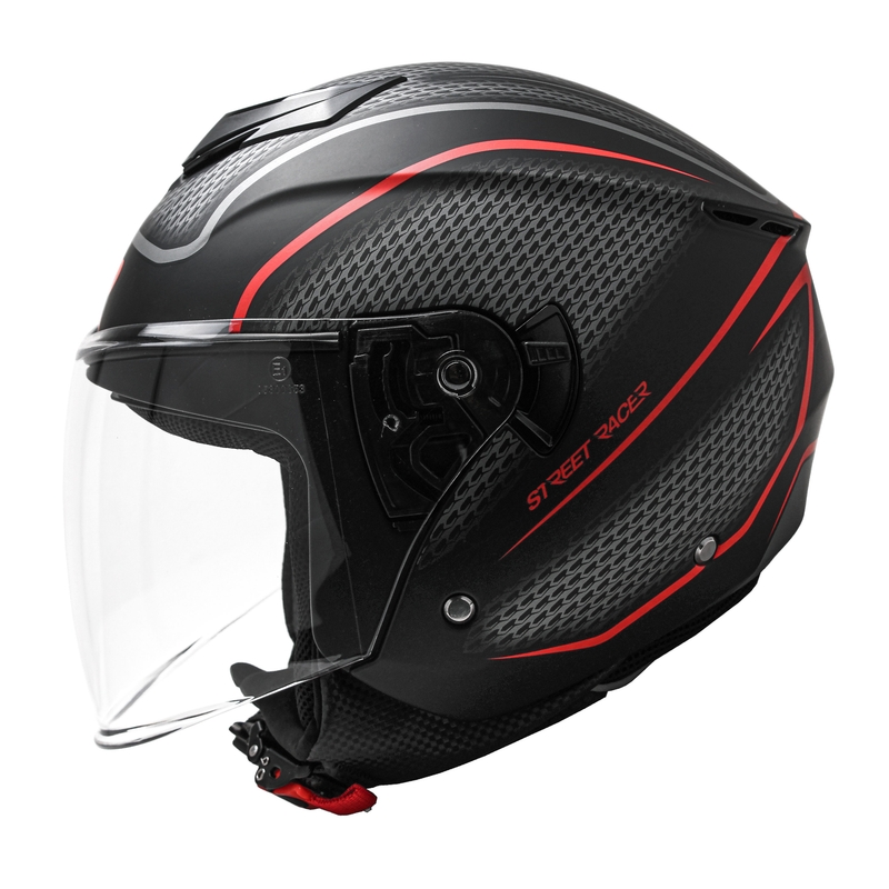 Cască moto open-face Street Racer Pilot negru-roșu mat lichidare
