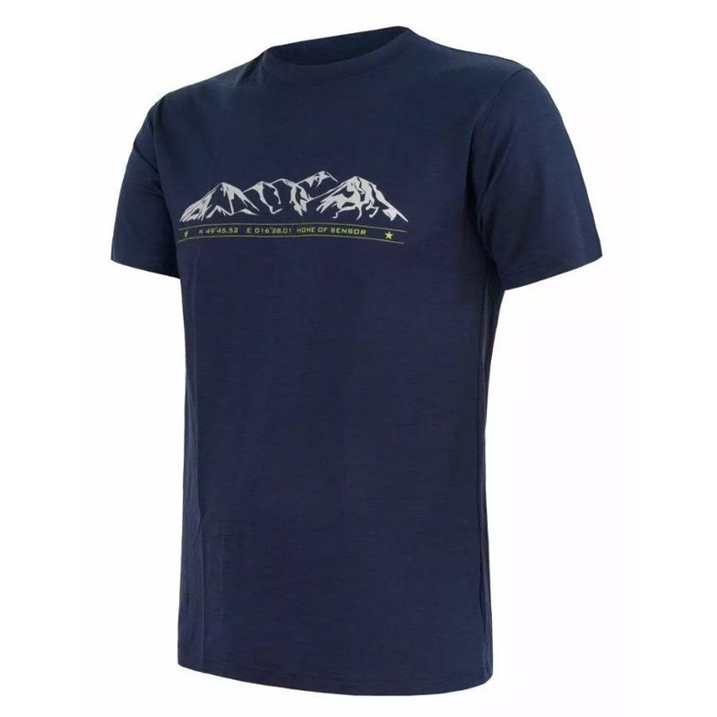 Tricou pentru bărbați Sensor Merino Active PT Mountains albastru închis lichidare