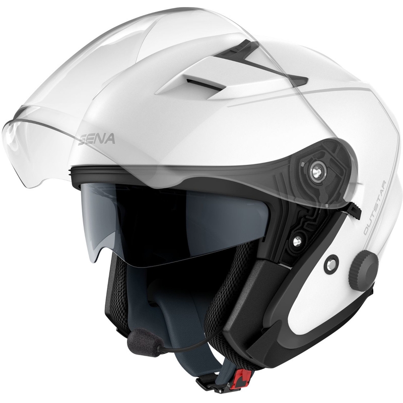 Cască de motocicletă deschisă cu cască de protecție SENA Outstar alb lucios