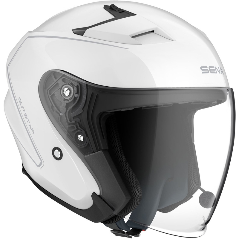 Cască de motocicletă deschisă cu cască de protecție SENA Outstar alb lucios
