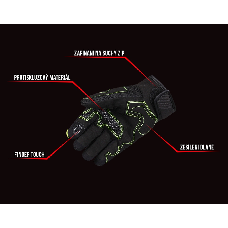 Mănuși de motocicletă pentru femei Street Racer Stunt negru-galben fluo