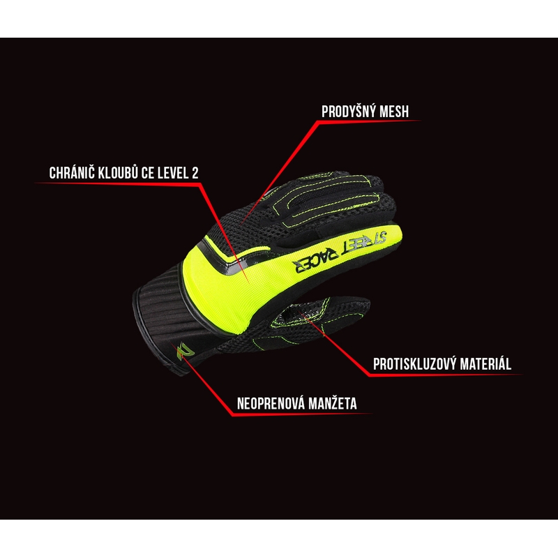 Mănuși de motocicletă pentru femei Street Racer Stunt negru-galben fluo