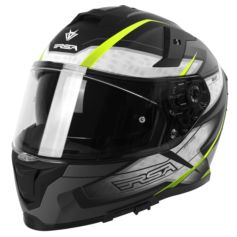 RSA Rapid Rapid negru-gri-alb-alb-albastru-galben-fluo cască de motocicletă integrală lichidare